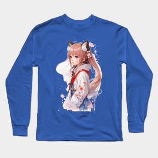 Kawaii baby in Kitsune fox kimono Long Sleeve T-Shirt